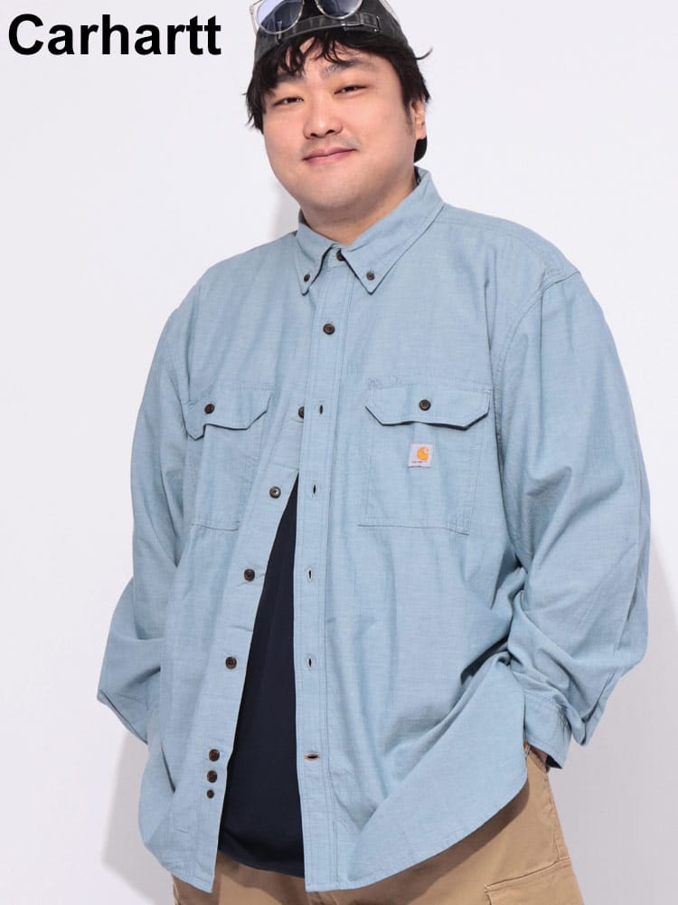シャツ 長袖 メンズ 大きいサイズ ワンポイント ボタンダウン ワークシャツ トップス ポケット カジュアル 春 秋 Carhartt  カーハート