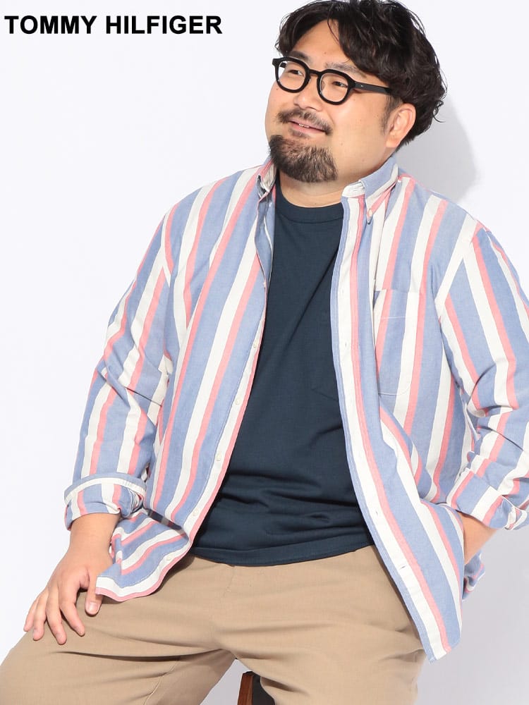 シャツ 長袖 メンズ 大きいサイズ コットン100％ ヘリテージ オックスストライプ カジュアルシャツ トップス コットン 羽織 ポケット 柄シャツ カジュアル  春 秋