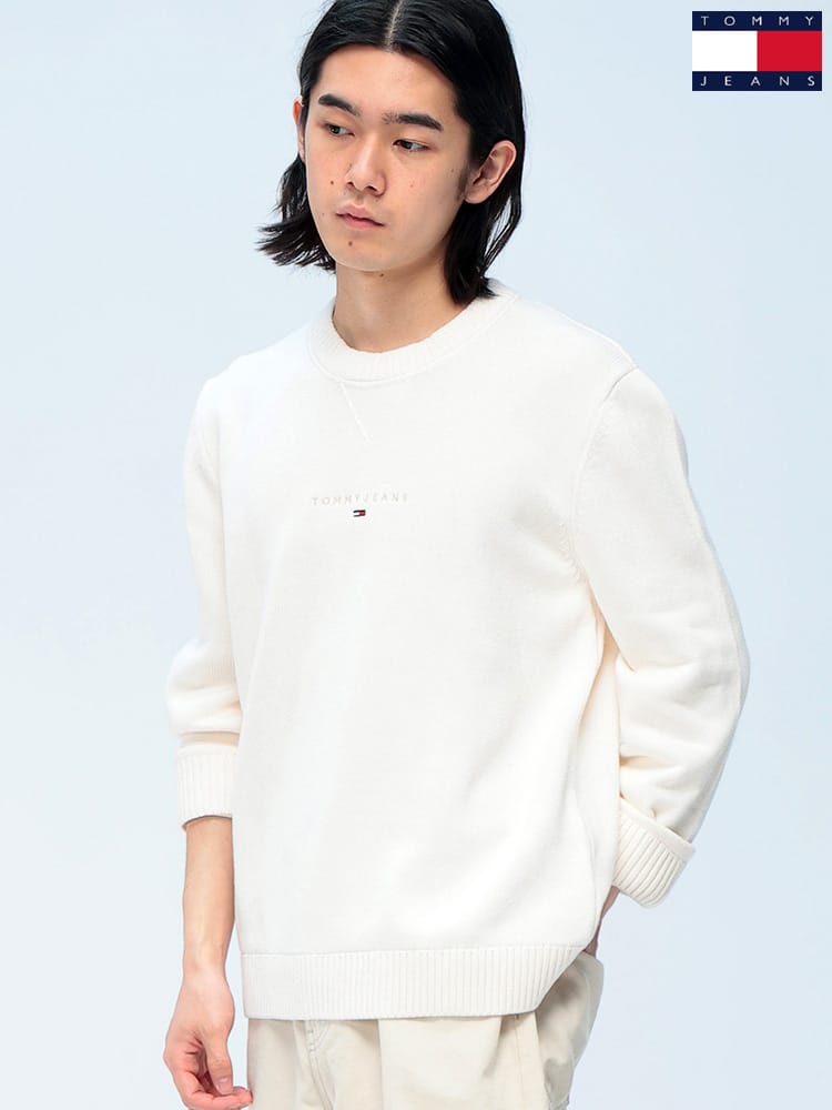 TOMMY JEANS (トミージーンズ) 綿100％ セーター 長袖 ロゴワンポイント クルーネック ニット ユニセックス DM0DM22352