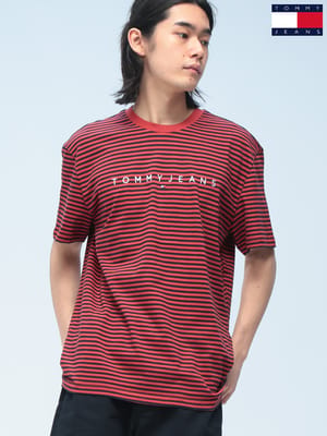 TOMMY JEANS (トミージーンズ) Tシャツ 半袖 ボーダー ロゴ刺繍 クルーネック カットソー ユニセックス DM0DM22324
