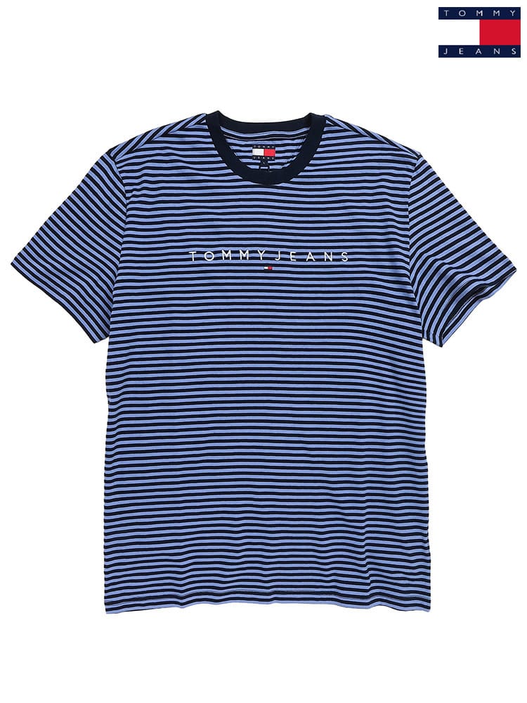 TOMMY JEANS (トミージーンズ) Tシャツ 半袖 ボーダー ロゴ刺繍 クルーネック カットソー ユニセックス DM0DM22324