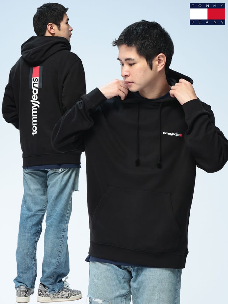 TOMMY JEANS (トミージーンズ) パーカー 綿100％ メンズ 裏毛 胸ロゴ バックプリント ポケット付き プルオーバー TJM TEG ENTRY DNA HOODIE