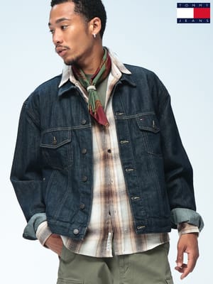 TOMMY JEANS (トミージーンズ) デニムジャケット Gジャン メンズ JAMIE RLXD TRCKR JCKT CJ5056 リネン 綿麻混紡 ジャケット アウター  DM0DM23328