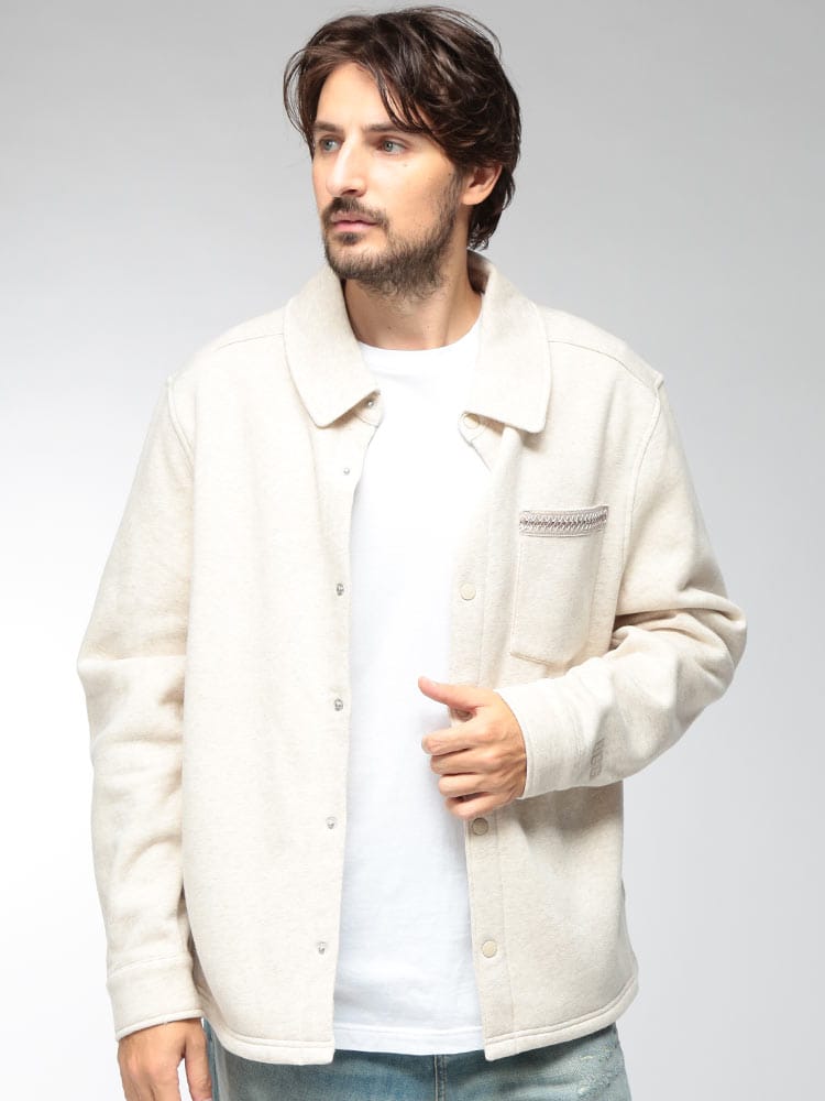 UGG (アグ) メンズ スウェット ジャケット 裏フリース レスポンシブルコットン 袖ロゴ ボタンアップシャツ TASMAN Shirt Jacket UGG1184570