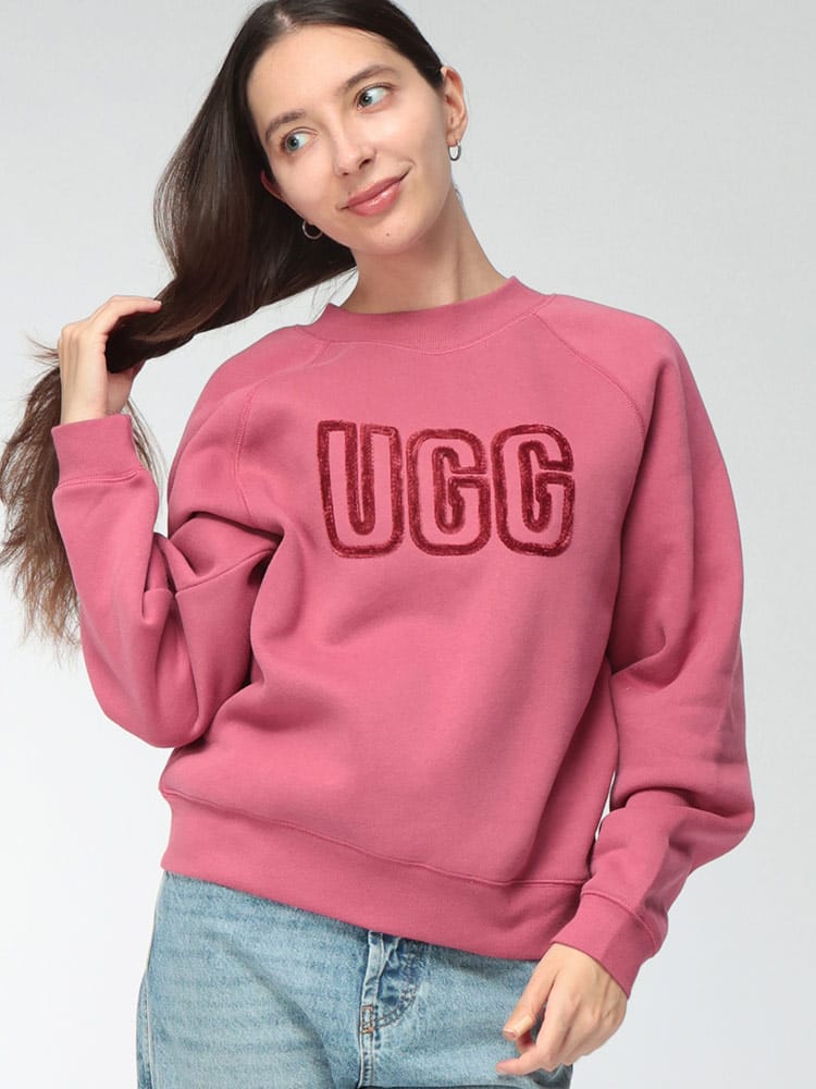 UGG (アグ) レディース トレーナー 裏起毛 フロントロゴ ラグランスリーブ クルーネック スウェットシャツ UGGL1171477