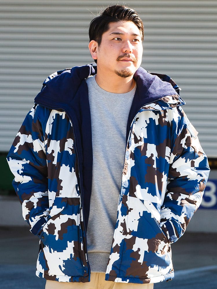大きいサイズ メンズ South Play (サウスプレイ) 迷彩柄 裏フリース フルジップ 中綿 ジャケット