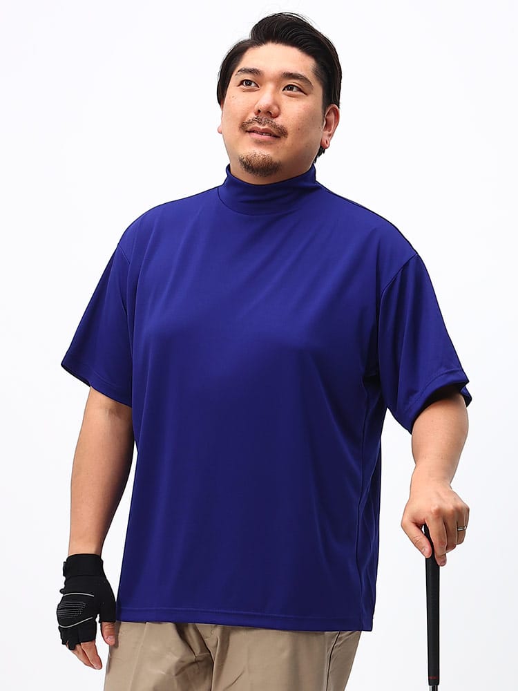 大きいサイズ メンズ B＆T GOLF (ビーアンドティーゴルフ) モックネック 無地 半袖 Tシャツ