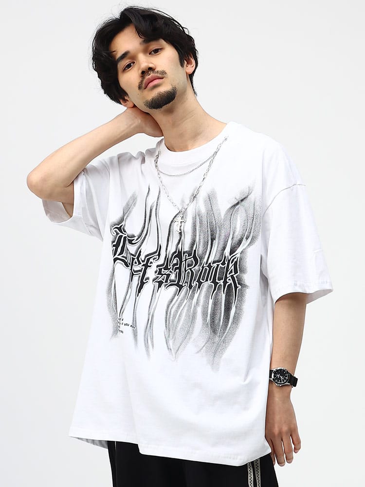 Let's Rock (レッツロック) アクセサリー付き プリント クルーネック 半袖 Tシャツ