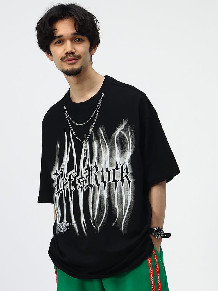 Let's Rock (レッツロック) アクセサリー付き プリント クルーネック 半袖 Tシャツ