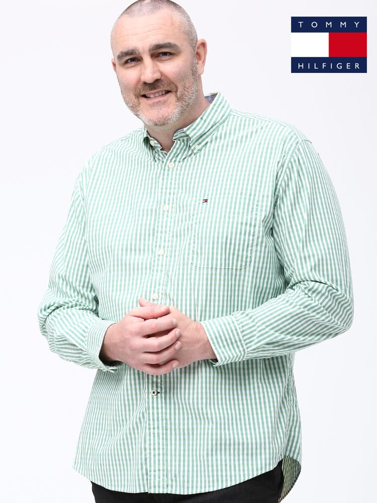 大きいサイズ メンズ TOMMY HILFIGER (トミーヒルフィガー) ストレッチコットン チェック柄 ポケット ボタンダウン 長袖 シャツ