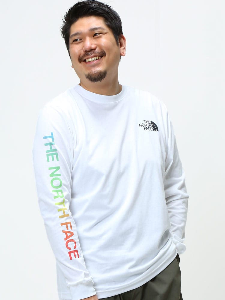 大きいサイズ メンズ THE NORTH FACE (ザ ノースフェイス) 綿100％ アームプリント クルーネック 長袖 Tシャツ ロンT
