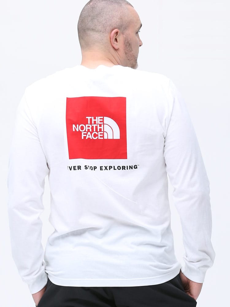 大きいサイズ メンズ THE NORTH FACE (ザ ノースフェイス) 綿100％ BOXプリント クルーネック 長袖 Tシャツ ロンT