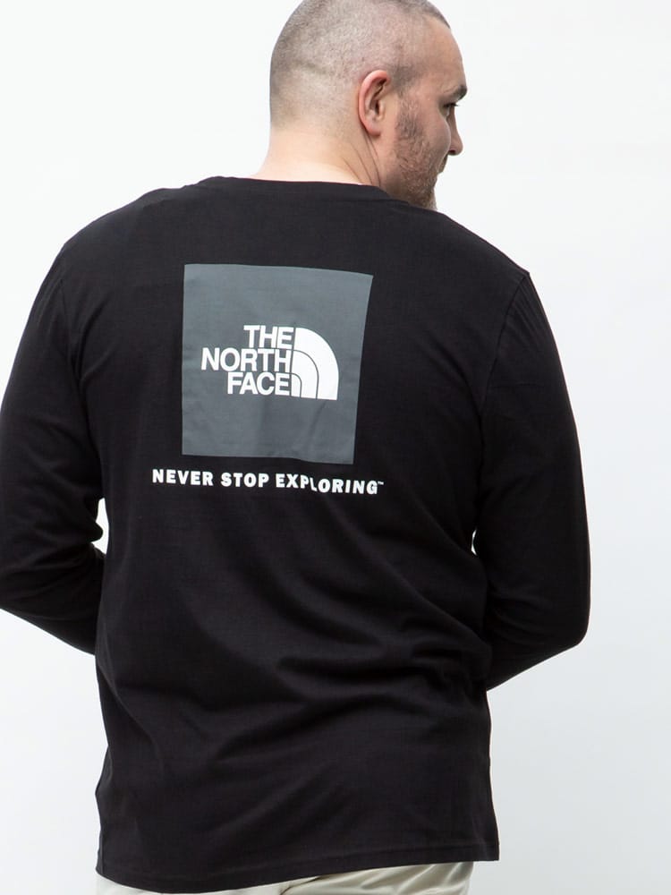 大きいサイズ メンズ THE NORTH FACE (ザ ノースフェイス) 綿100％ BOXプリント クルーネック 長袖 Tシャツ ロンT