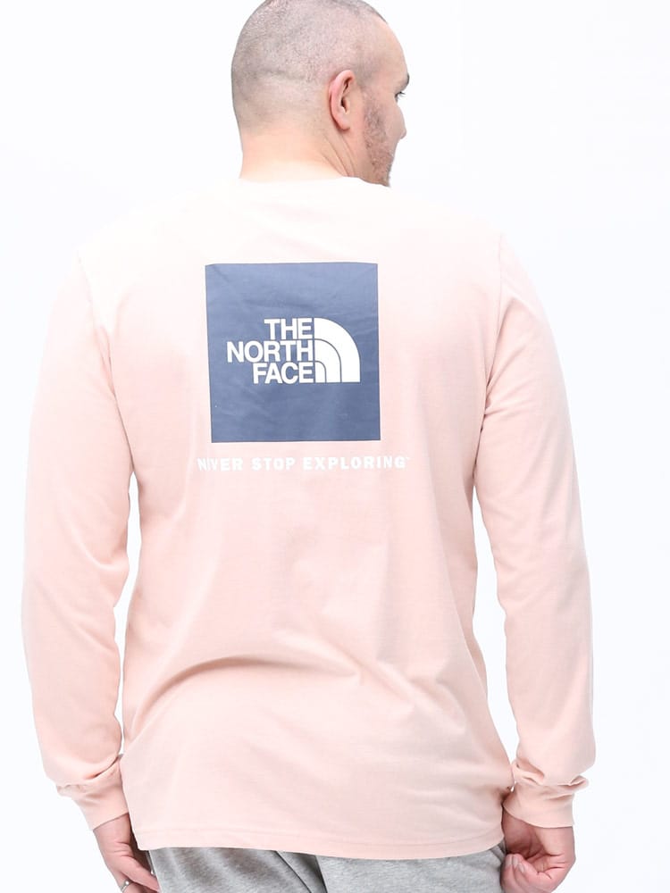 大きいサイズ メンズ THE NORTH FACE (ザ ノースフェイス) 綿100％ BOXプリント クルーネック 長袖 Tシャツ ロンT