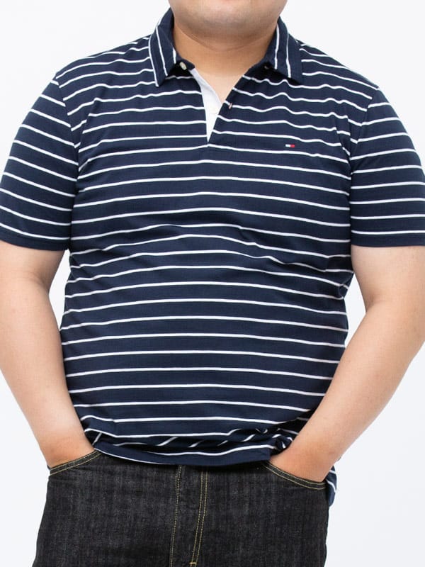 TOMMY HILFIGER トミーヒルフィガー 綿100％ 細ボーダー 半袖 ポロシャツ 大きいサイズ メンズ