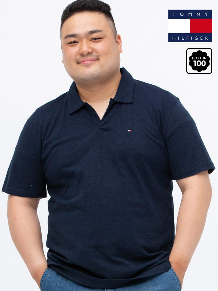 大きいサイズ メンズ TOMMY HILFIGER (トミーヒルフィガー) ワンポイント スキッパー 半袖 ポロシャツ