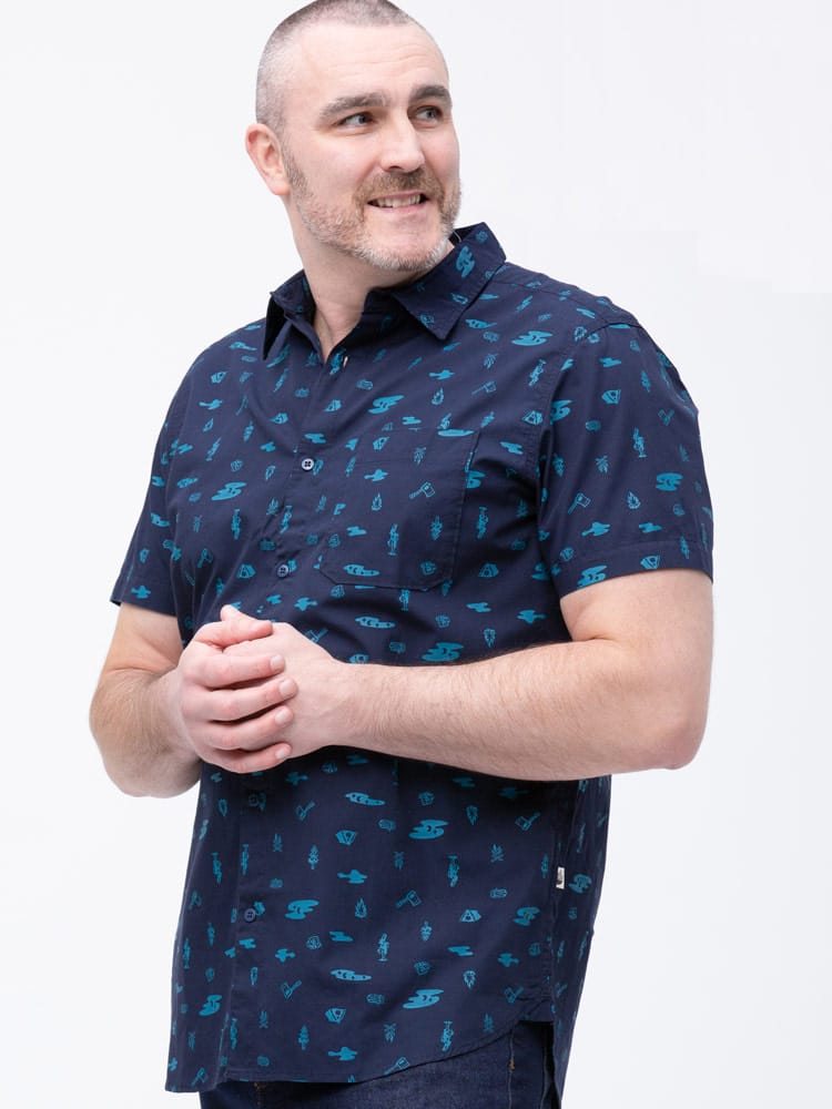 大きいサイズ メンズ THE NORTH FACE (ザ ノースフェイス) 総柄 半袖 シャツ BAYTRAIL PATTERN SHIRT