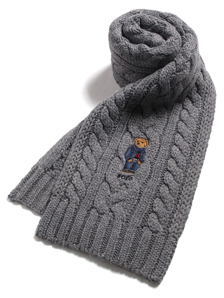 POLO RALPH LAUREN (ポロラルフローレン) ワンポイントベア ケーブルニット マフラー RLPC0846