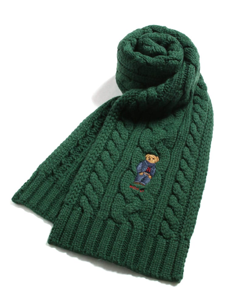 POLO RALPH LAUREN (ポロラルフローレン) ワンポイントベア ケーブルニット マフラー RLPC0846