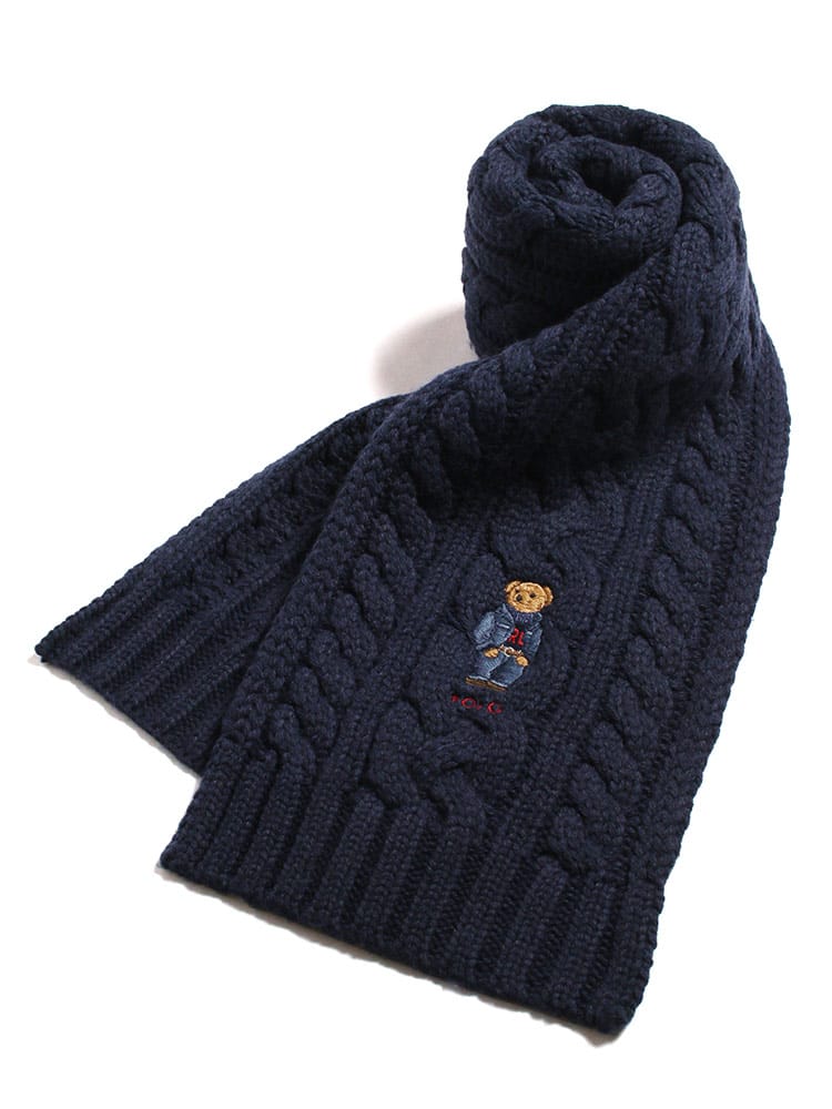 POLO RALPH LAUREN (ポロラルフローレン) ワンポイントベア ケーブルニット マフラー RLPC0846