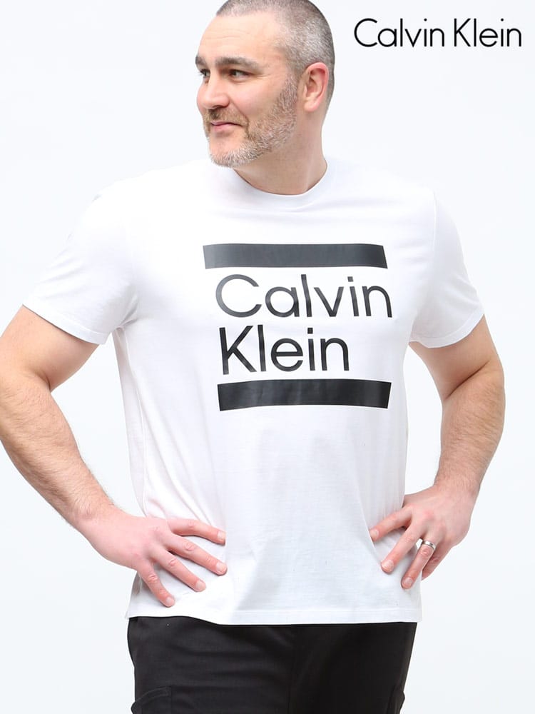 大きいサイズ メンズ Calvin Klein (カルバンクライン) 綿100％ ロゴプリント クルーネック 半袖 Tシャツ
