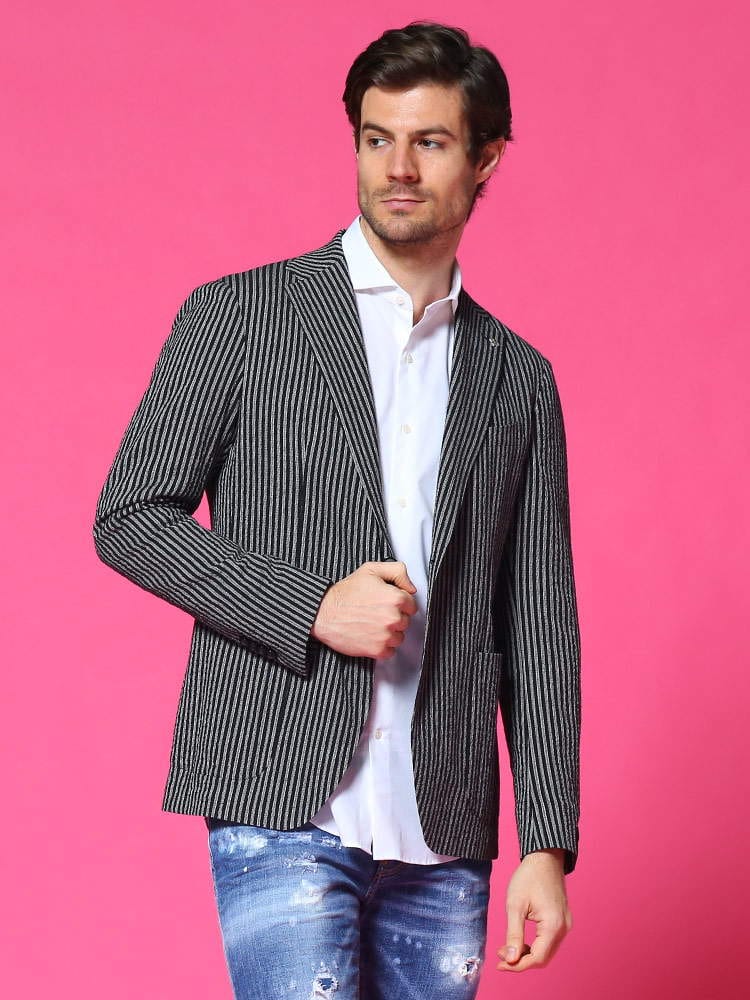 TAGLIATORE (タリアトーレ) シアサッカー ストライプ シングル 2ツ釦 ジャケット TGMC22K23UEZ073