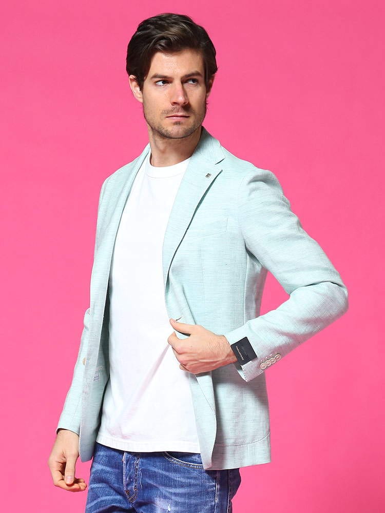 TAGLIATORE (タリアトーレ) 麻混 ヘリンボン シングル 2ツ釦 ジャケット TGMC22K34SEG243