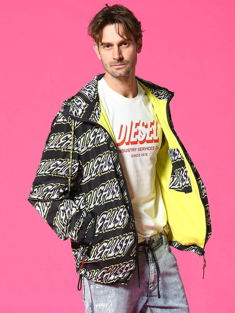 DIESEL (ディーゼル) ナイロン 総柄ロゴ フード フルジップ ブルゾン DSSMFMEAUQ