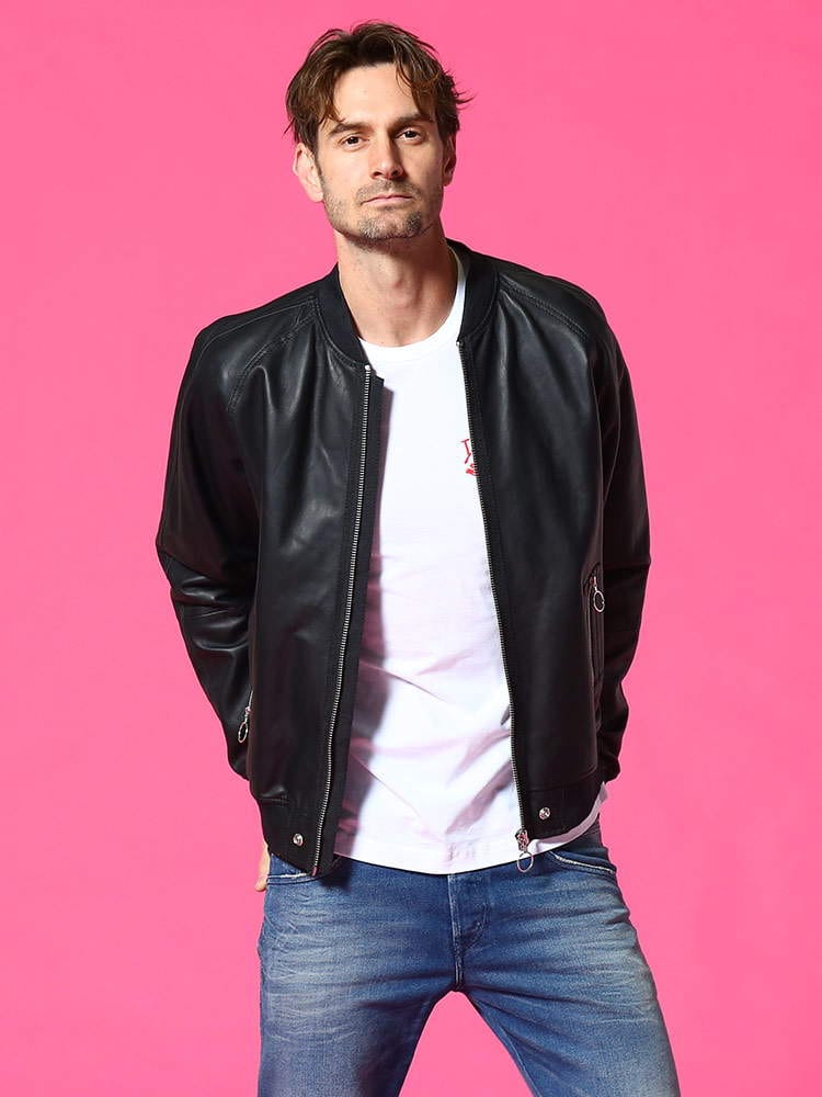 DIESEL (ディーゼル) 羊革 ワンポイントロゴ シングルジップ ジャケット DSSH4MEATR