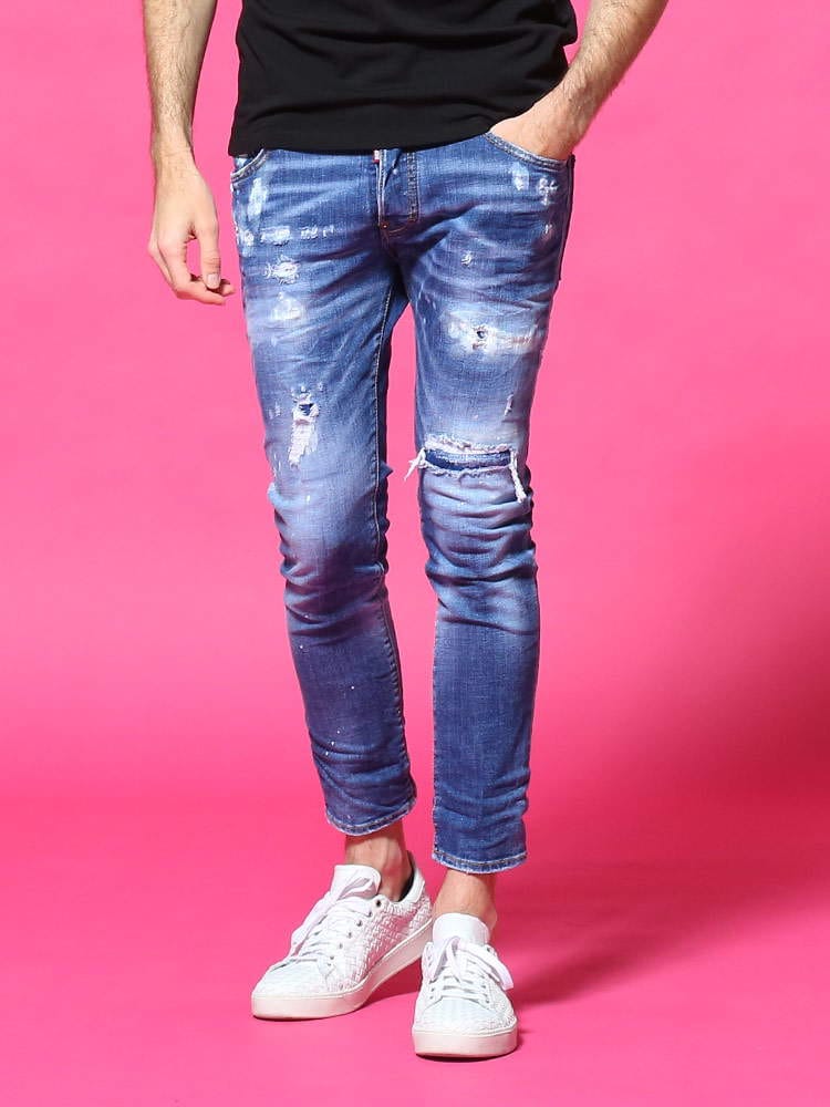 DSQUARED2 (ディースクエアード) ダメージ ウォッシュ ボタンフライ ジーンズ SKATER D2LB0720S30664D