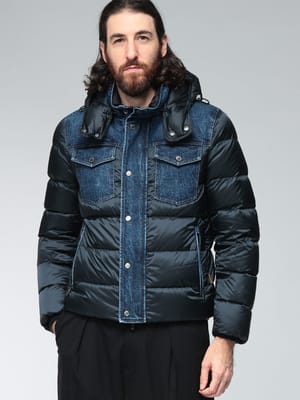 MOORER (ムーレー) フード着脱 デニム切り替え フルジップ ダウン ボンバージャケット TEVE MRTEVE25F メンズ