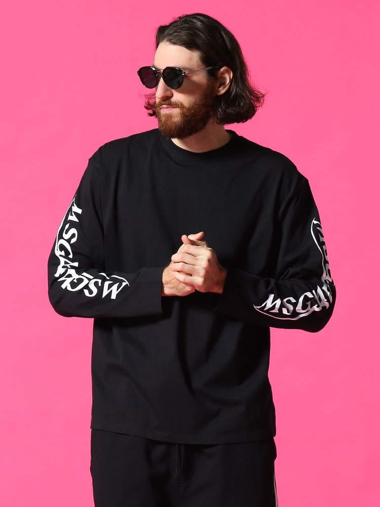 MSGM (エムエスジーエム) アームロゴプリント クルーネック 長袖 Tシャツ MS3040MM82
