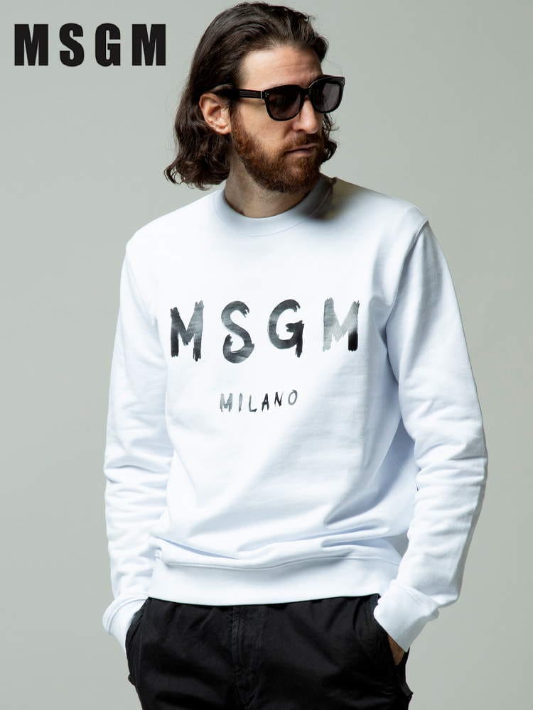 MSGM (エムエスジーエム) ロゴプリント クルーネック トレーナー BRUSHD LOGO MS2000MM513 ブランド メンズ スウェット