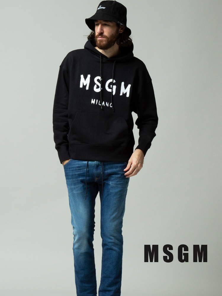 MSGM (エムエスジーエム) ロゴプリント プルオーバー パーカー BRUSHD LOGO MS2000MM515 ブランド メンズ スウェット