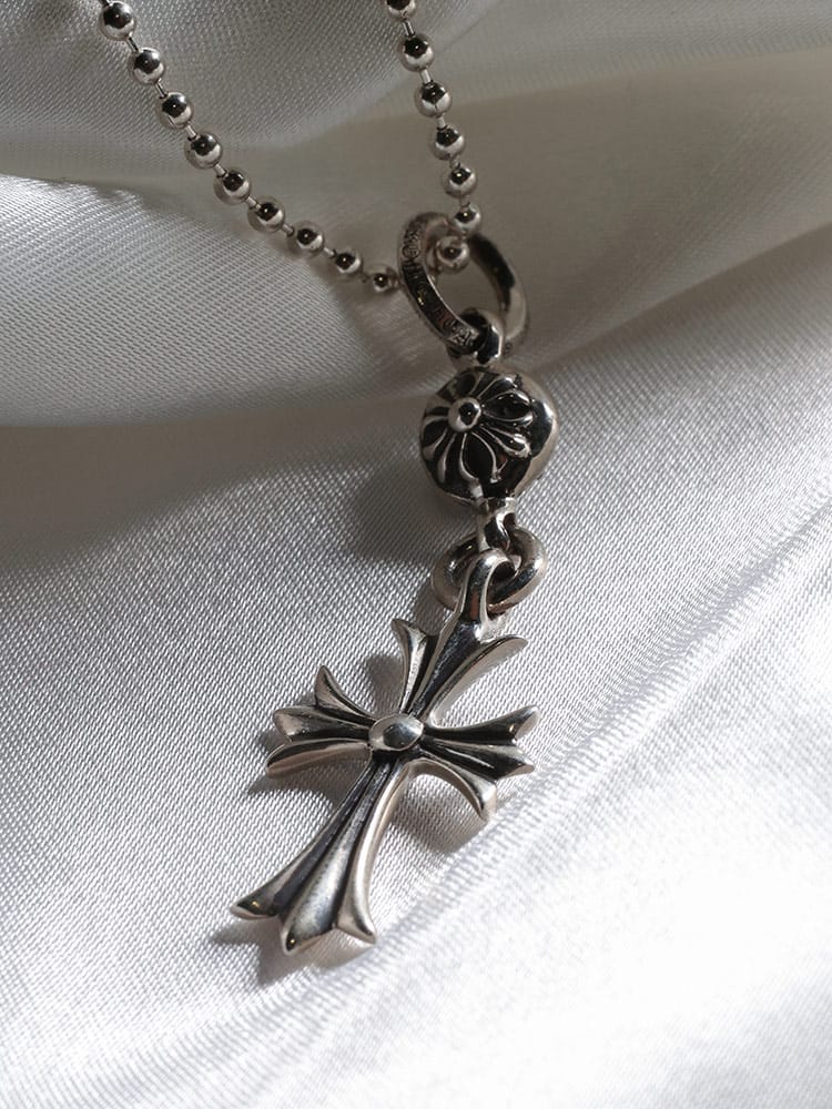 Chrome Hearts (クロムハーツ) シルバー925 30インチ ボールチェーン 1ボール タイニー クロス チャーム ペンダント ネックレス CHACC5 メンズ