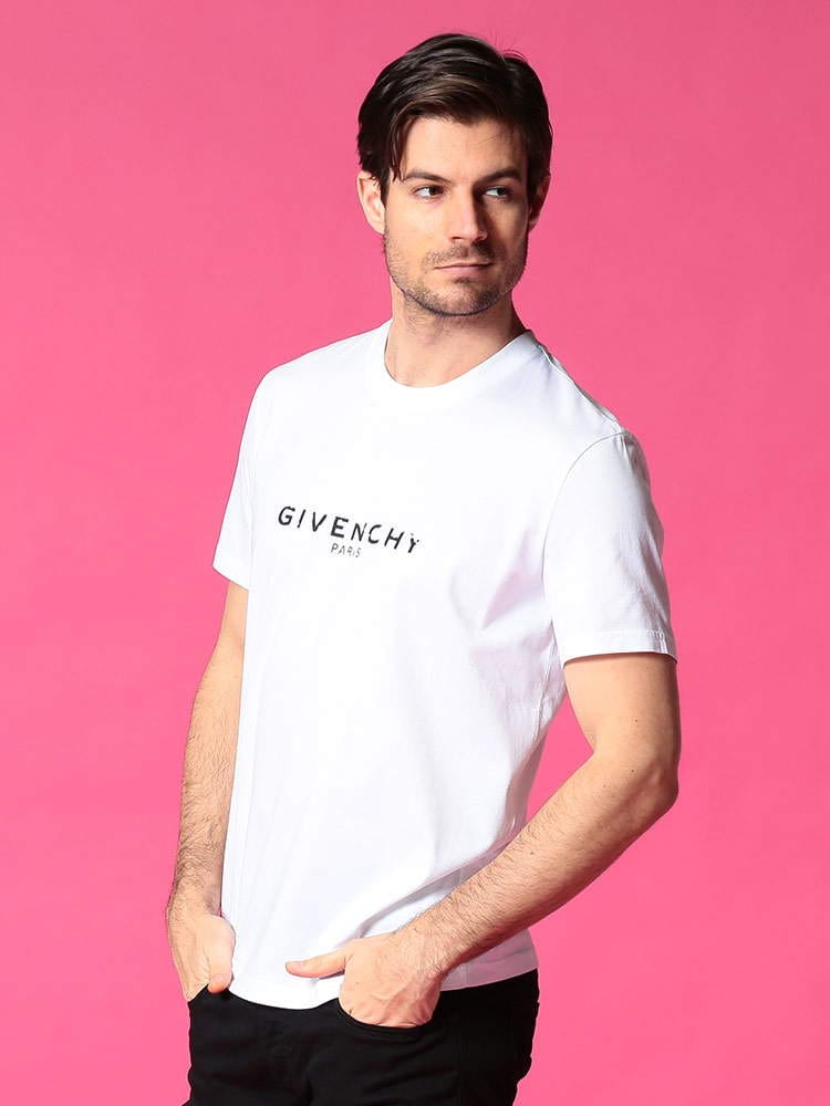 GIVENCHY (ジバンシィ) ダメージロゴプリント クルーネック 半袖 Tシャツ VINTAGE GIVENCHY SLIM GVBM70K93002