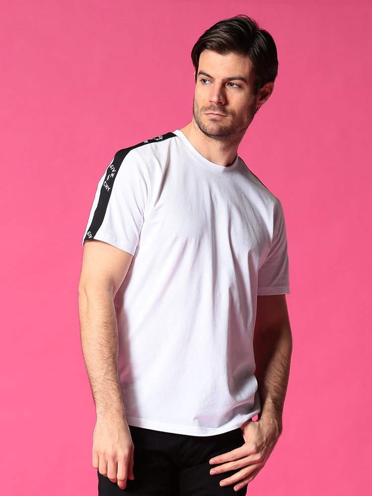 GIVENCHY (ジバンシィ) ロゴテープ クルーネック 半袖 Tシャツ REFRACTED KNITTED BANDS SLIM GVBM71193002