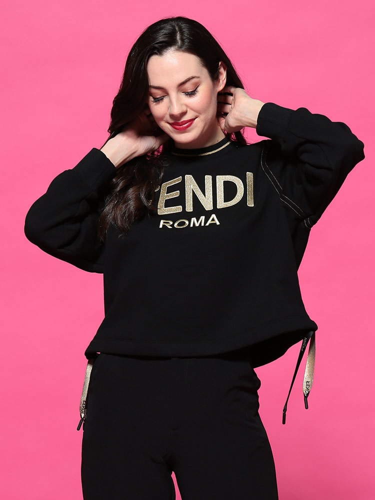 FENDI (フェンディ) 裏起毛 ロゴ刺繍 サイドリボン クルーネック 長袖 トレーナー FDLFS7102AC6A