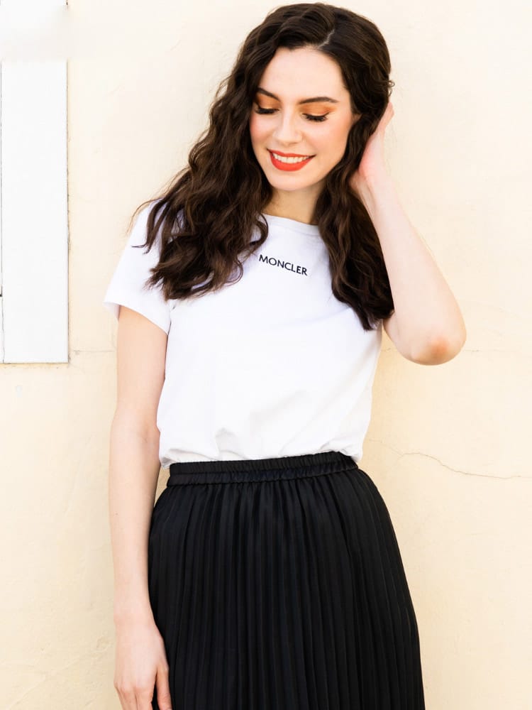 MONCLER (モンクレール) ミニロゴ刺繍 クルーネック 半袖 Tシャツ MCL8C7A610829FB レディース ロゴ ブランド