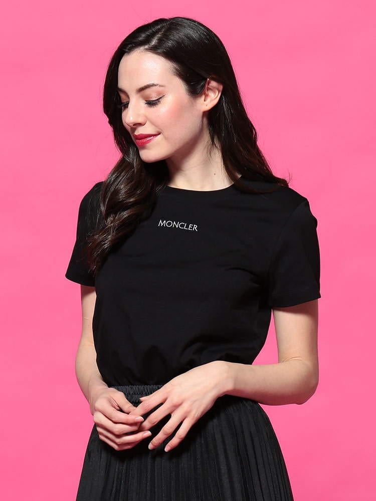MONCLER (モンクレール) ミニロゴ刺繍 クルーネック 半袖 Tシャツ MCL8C7A610829FB レディース ロゴ ブランド