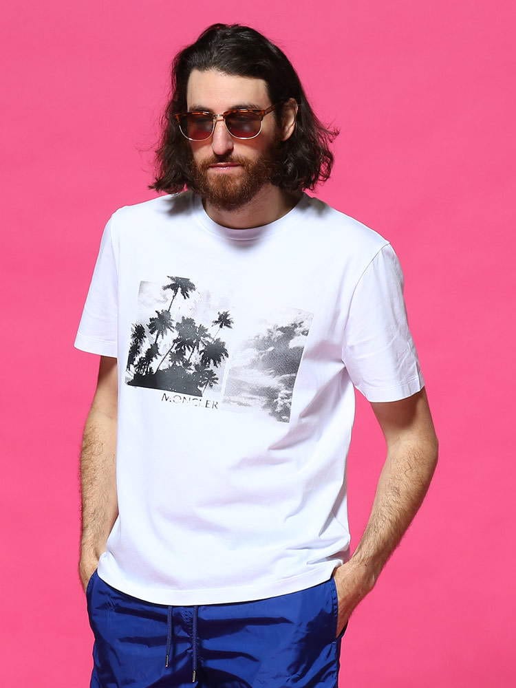 MONCLER (モンクレール) パームツリープリント クルーネック 半袖 Tシャツ MC8C7C810829H8