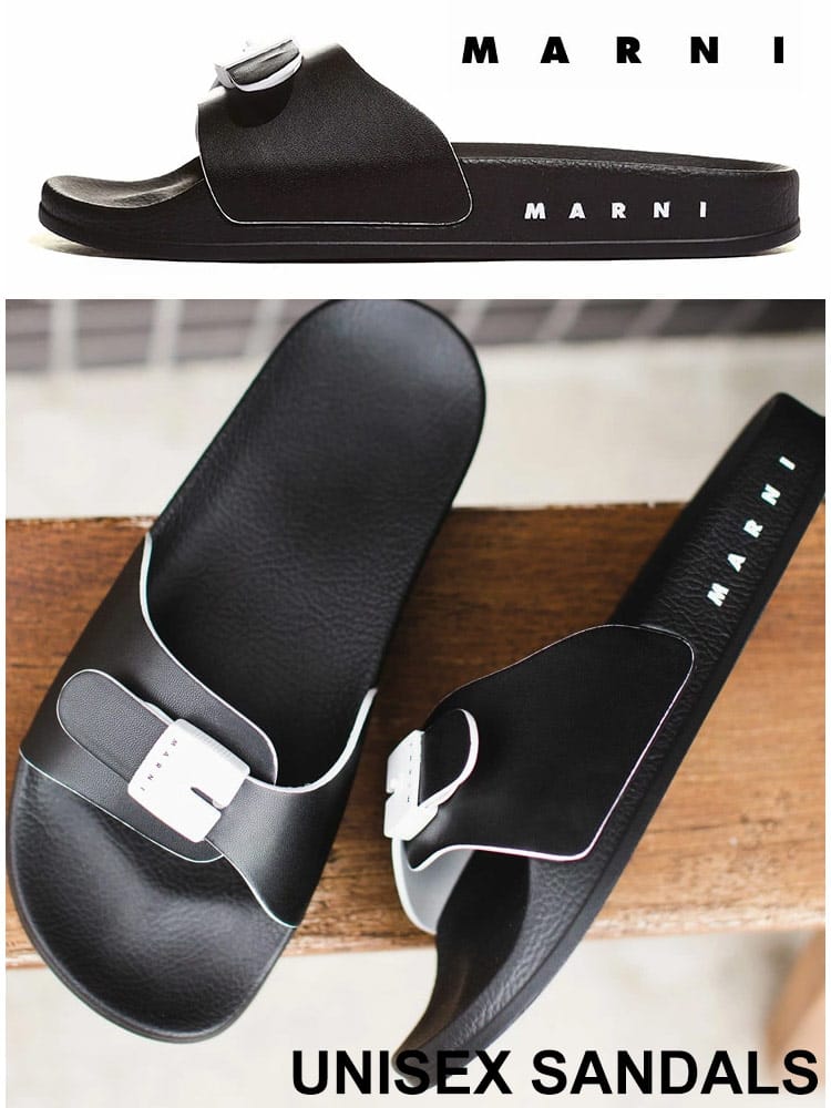 MARNI (マルニ) サイドロゴ レザー スライドサンダル MALSAMS012702 ユニセックス ロゴ レディース ブランド