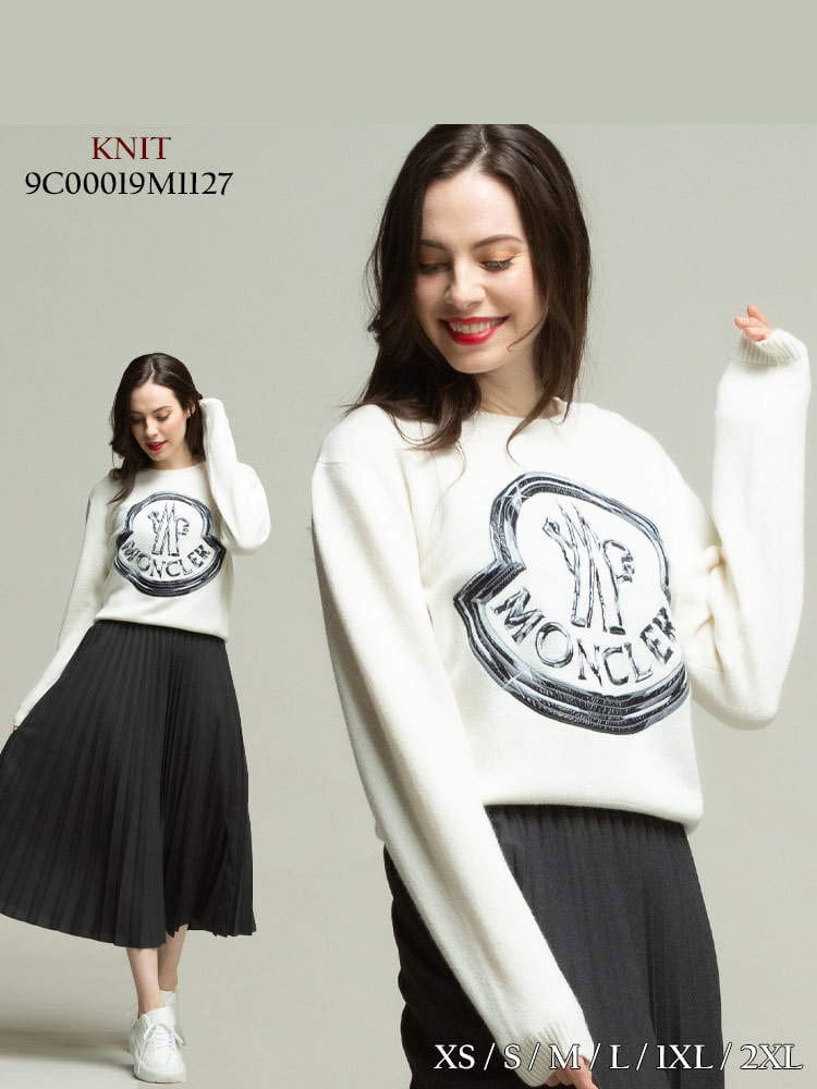 MONCLER モンクレール ビッグ ロゴ 刺繍 クルーネック ニット ブランド レディース トップス ニット セーター MCL9C00019M1127 ロゴ