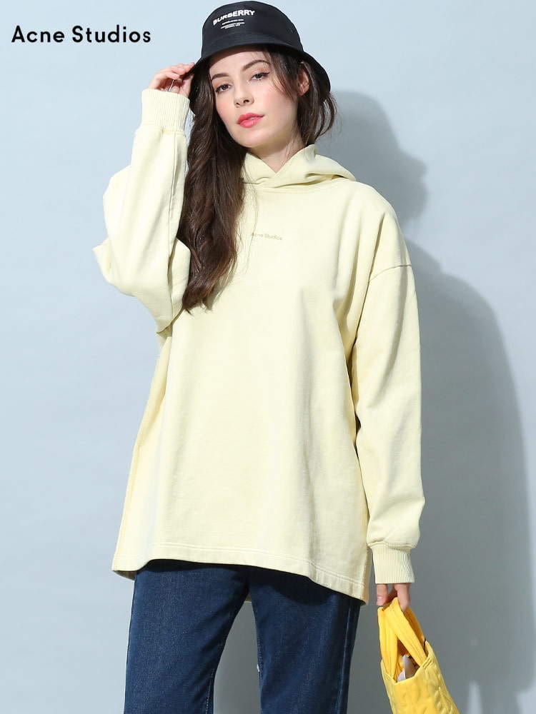 アクネ ストゥディオズ レディース パーカー Acne Studios ブランド フーディー スウェット プルオーバートップス 長袖 ロゴ  フード ラックスフィット コットン 綿100% 黄色 イエロー ACLAI0083