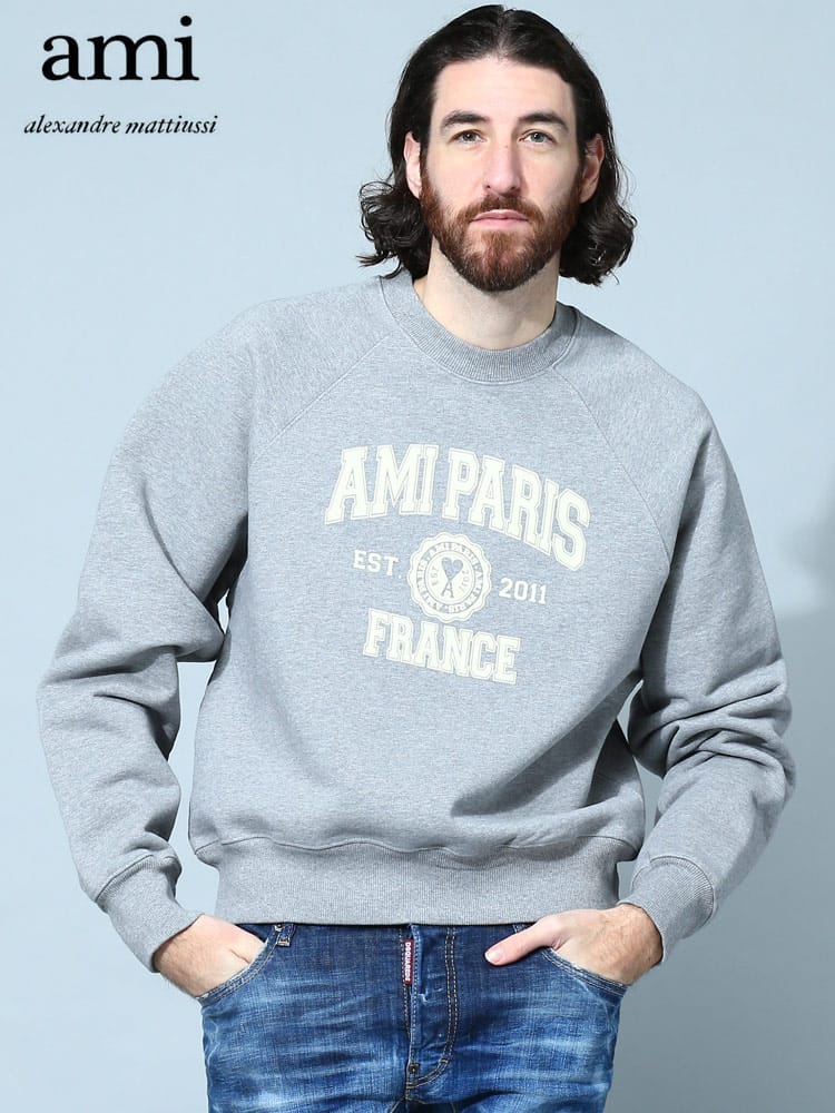 アミパリス メンズ トレーナー AMI PARIS ブランド トップス スウェット スウェットシャツ 長袖 プリント ロゴ ユニセックス レディース 大きいサイズ AMUSW010747