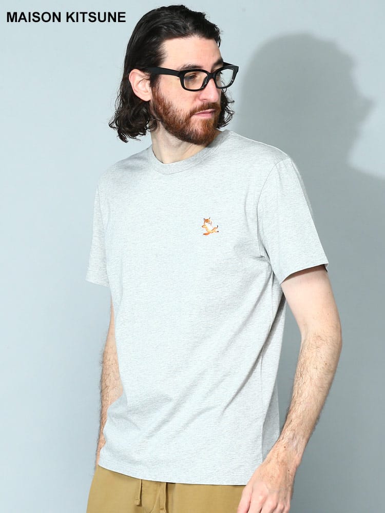 【オンラインストア限定】 MAISON KITSUNE (メゾンキツネ) フォックス刺繍 クルーネック 半袖 Tシャツ KNGU00154K メンズ ブランド