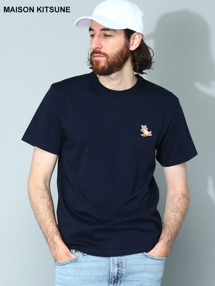 【オンラインストア限定】 MAISON KITSUNE (メゾンキツネ) フォックス刺繍 クルーネック 半袖 Tシャツ KNGU00154K メンズ ブランド