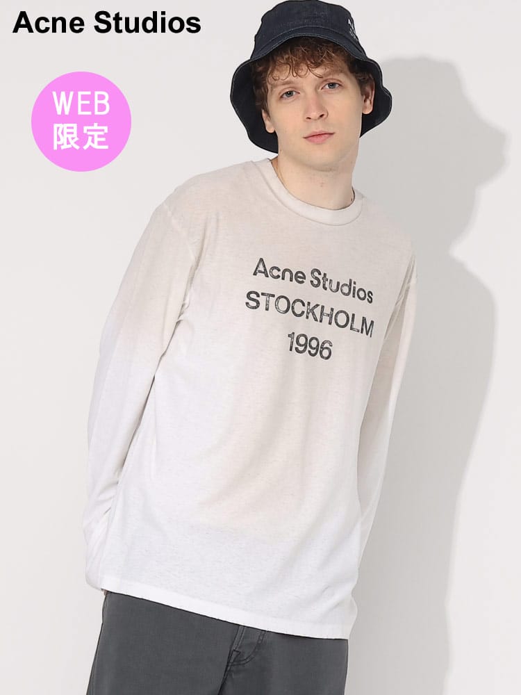 【オンラインストア限定】 Acne Studios (アクネストゥディオズ) リネン混 レタリング ロゴ プリント クルーネック 長袖 Tシャツ ACCL0197 ブランド メンズ 男性 トップス