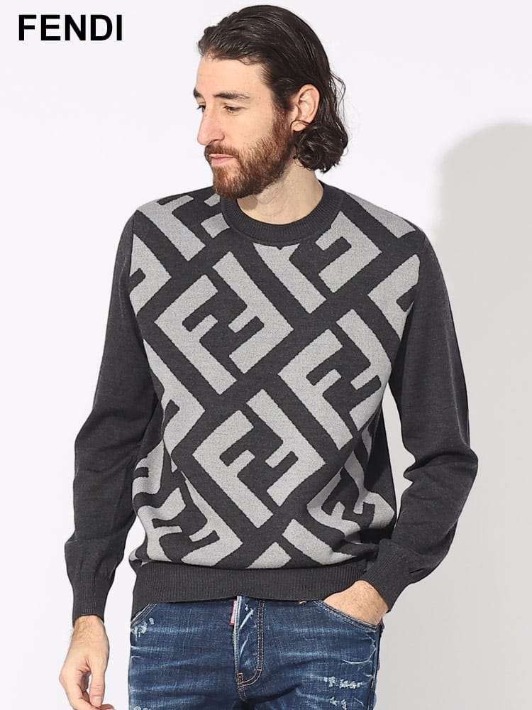 FENDI (フェンディ) FF柄 クルーネック ニット FDFZX091APJK ブランド メンズ 男性 トップス