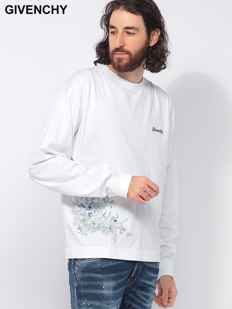 GIVENCHY (ジバンシィ) フラワープリント クルーネック 長袖 Tシャツ GVBM71KP3YMU メンズ